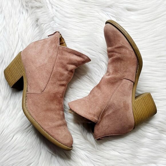 Qupid Faux Suede Zip Up Ankle Booties Pink and Brown Size 6.5 - Picture 2 of 7
